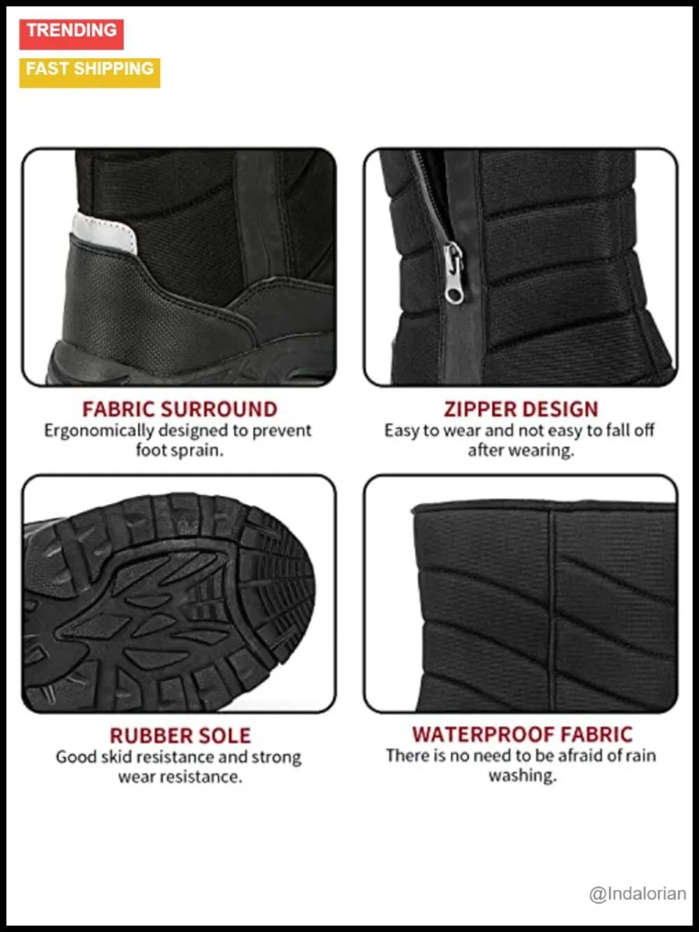 Waterproof Snow Boots Mid-Calf Slip On Fur Lining Anti-Skid